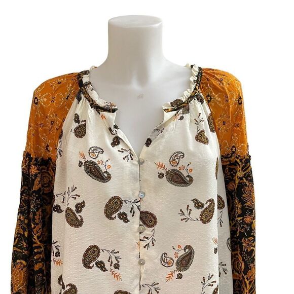 Jane + Delancey Peasant Paisley longsleeve blouse size medium New! - Picture 2 of 11